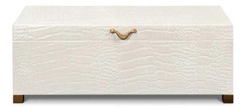 Lyle Croco Embossed Leather Over Wood Ivory Box Boxes & Bowls LOOMLAN By Sarreid