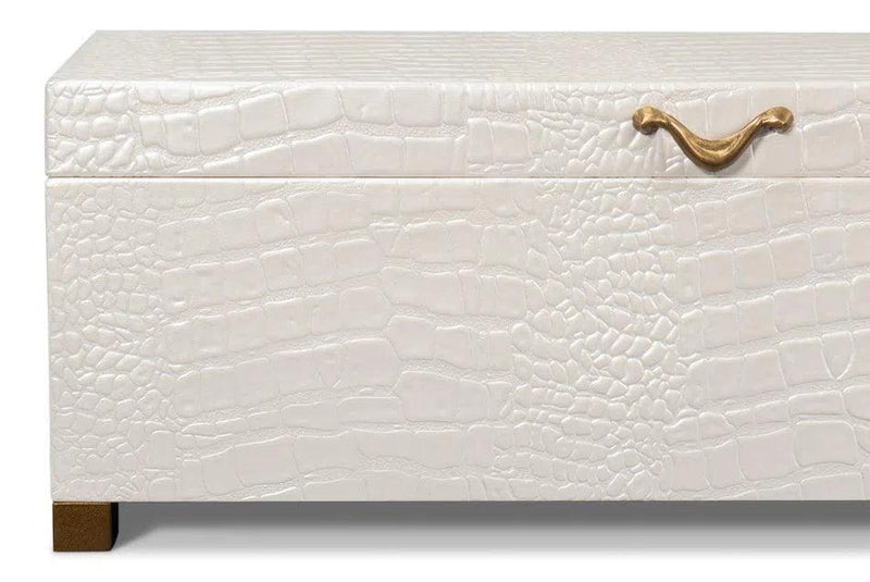 Lyle Croco Embossed Leather Over Wood Ivory Box Boxes & Bowls LOOMLAN By Sarreid