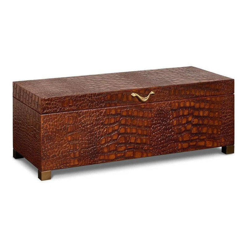 Lyle Croco Embossed Leather Over Wood Reddish Brown Box Boxes & Bowls LOOMLAN By Sarreid