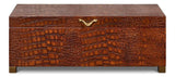 Lyle Croco Embossed Leather Over Wood Reddish Brown Box Boxes & Bowls LOOMLAN By Sarreid