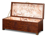 Lyle Croco Embossed Leather Over Wood Reddish Brown Box Boxes & Bowls LOOMLAN By Sarreid