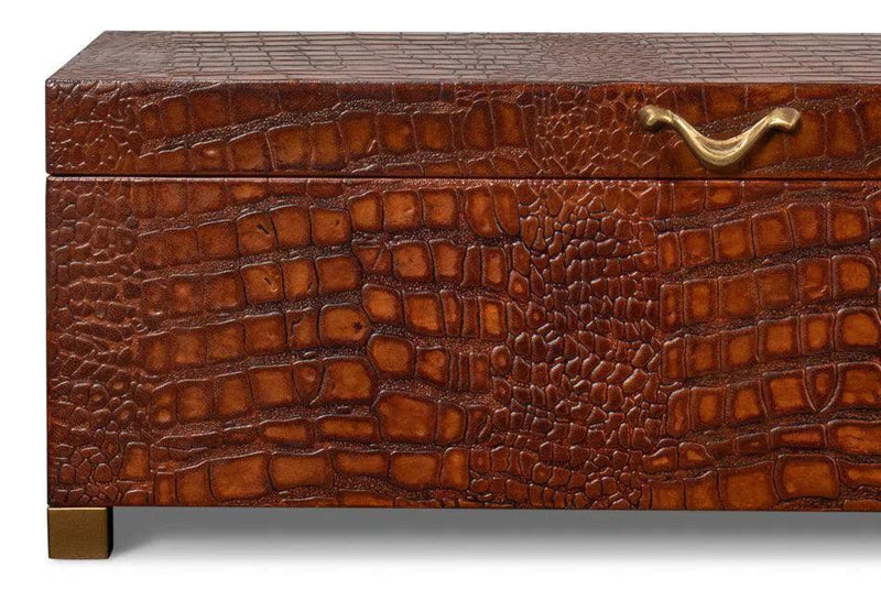 Lyle Croco Embossed Leather Over Wood Reddish Brown Box Boxes & Bowls LOOMLAN By Sarreid