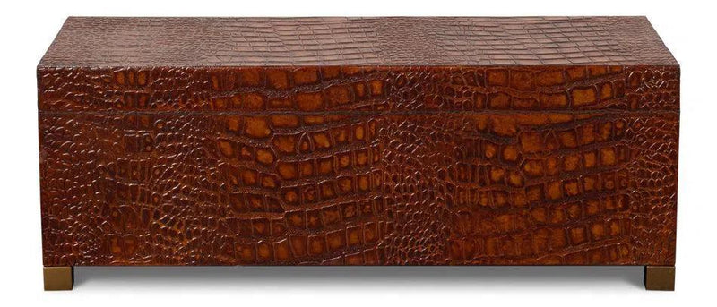 Lyle Croco Embossed Leather Over Wood Reddish Brown Box Boxes & Bowls LOOMLAN By Sarreid