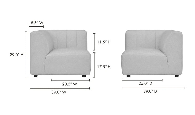 Lyric Classic Light Grey 5-piece L-Shaped Modular Sectional Sofa Modular Sofas LOOMLAN By Moe's Home