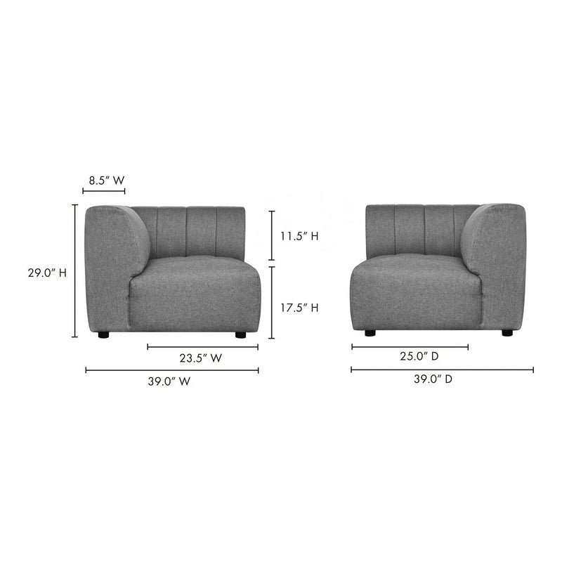 Lyric Grey Corner Chair – Contemporary Living Room Furniture Modular Components LOOMLAN By Moe's Home