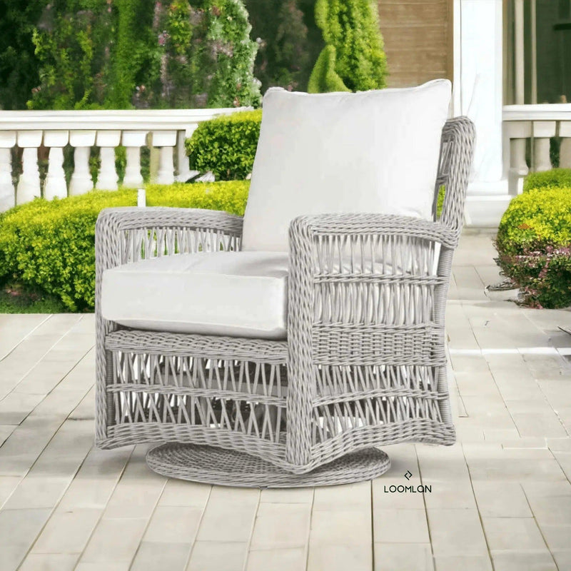 Mackinac Wicker Outdoor Swivel Glider Lounge Chair With Cushions Outdoor Lounge Chairs LOOMLAN By Lloyd Flanders