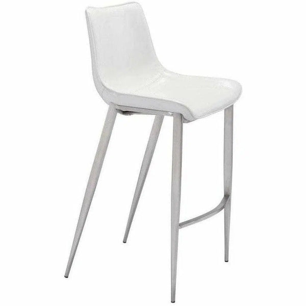 Magnus Bar Chair (Set of 2) White & Silver Bar Stools LOOMLAN By Zuo Modern