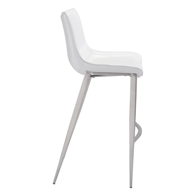 Magnus Bar Chair (Set of 2) White & Silver Bar Stools LOOMLAN By Zuo Modern