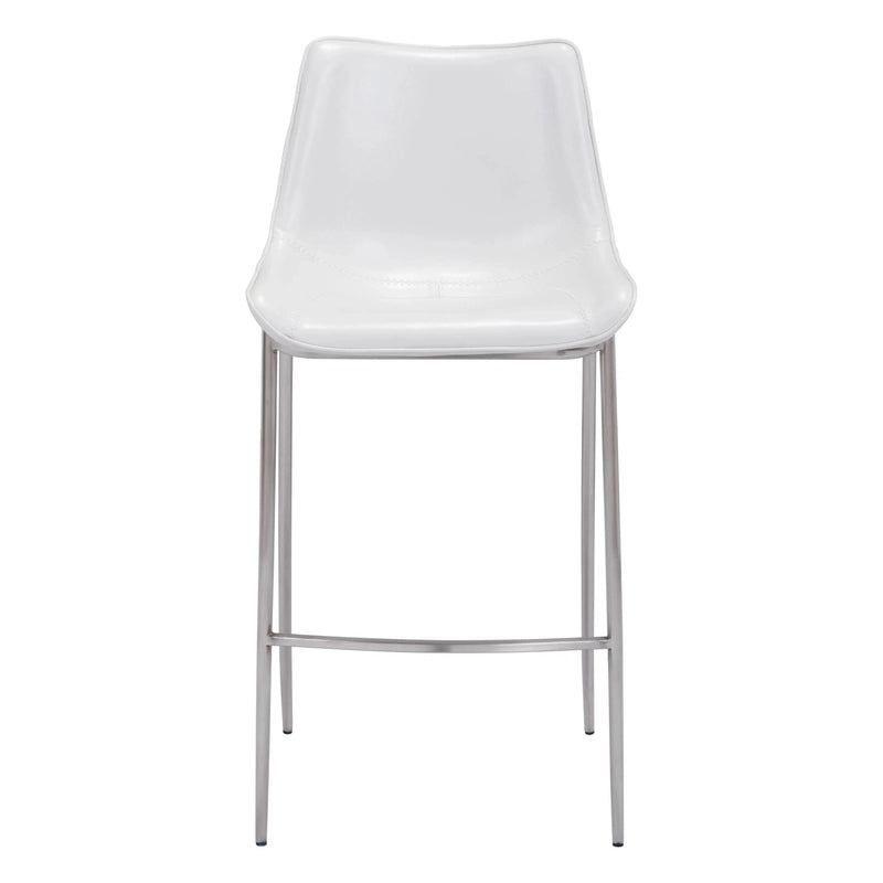 Magnus Bar Chair (Set of 2) White & Silver Bar Stools LOOMLAN By Zuo Modern