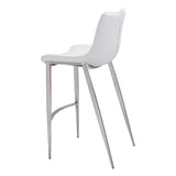 Magnus Bar Chair (Set of 2) White & Silver Bar Stools LOOMLAN By Zuo Modern