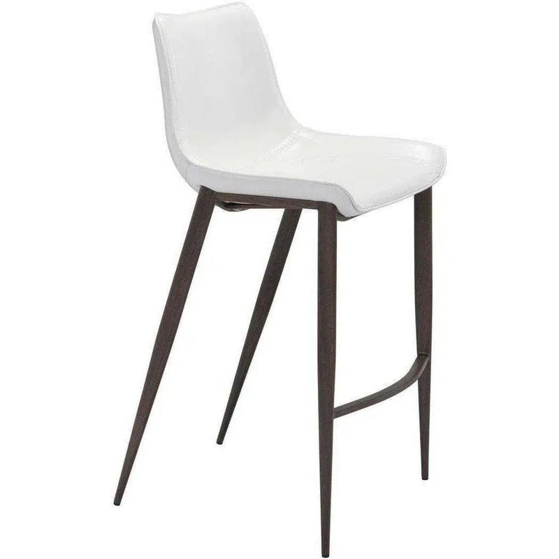 Magnus Bar Chair (Set of 2) White & Walnut Bar Stools LOOMLAN By Zuo Modern