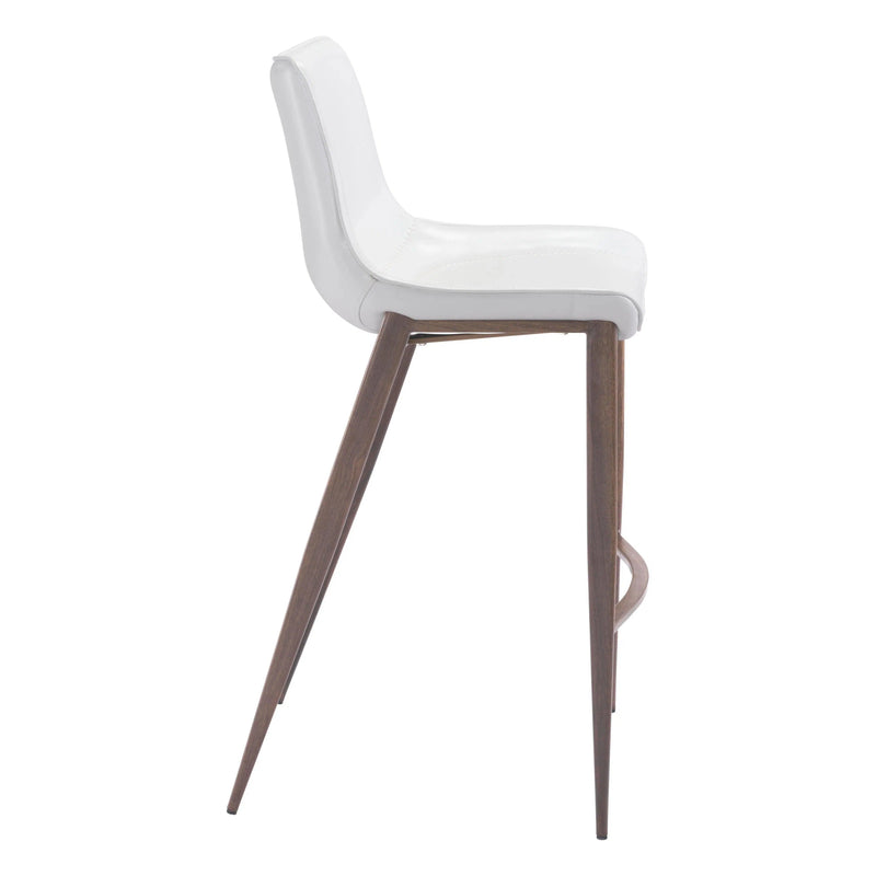 Magnus Bar Chair (Set of 2) White & Walnut Bar Stools LOOMLAN By Zuo Modern