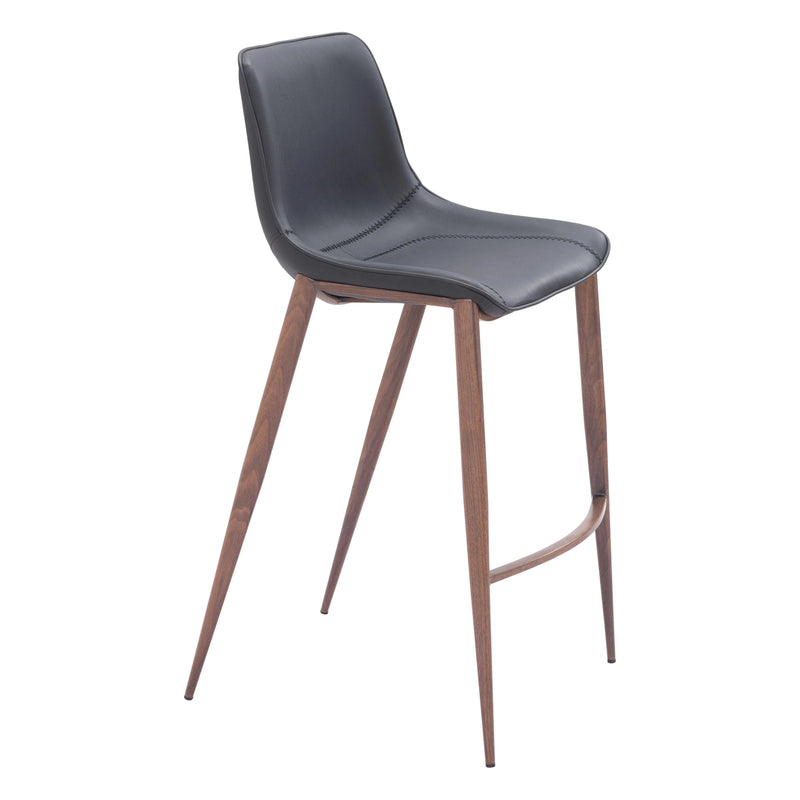 Magnus Barstool (Set of 2) Black & Walnut Bar Stools LOOMLAN By Zuo Modern