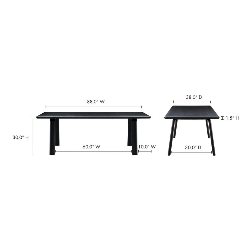 Malibu Scandinavian Solid Ash Wood Black Dining Table for 6 People Dining Tables LOOMLAN By Moe's Home