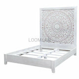 Mandala Carved Wood Bed Frame with Tall Headboard Beds LOOMLAN By LOOMLAN