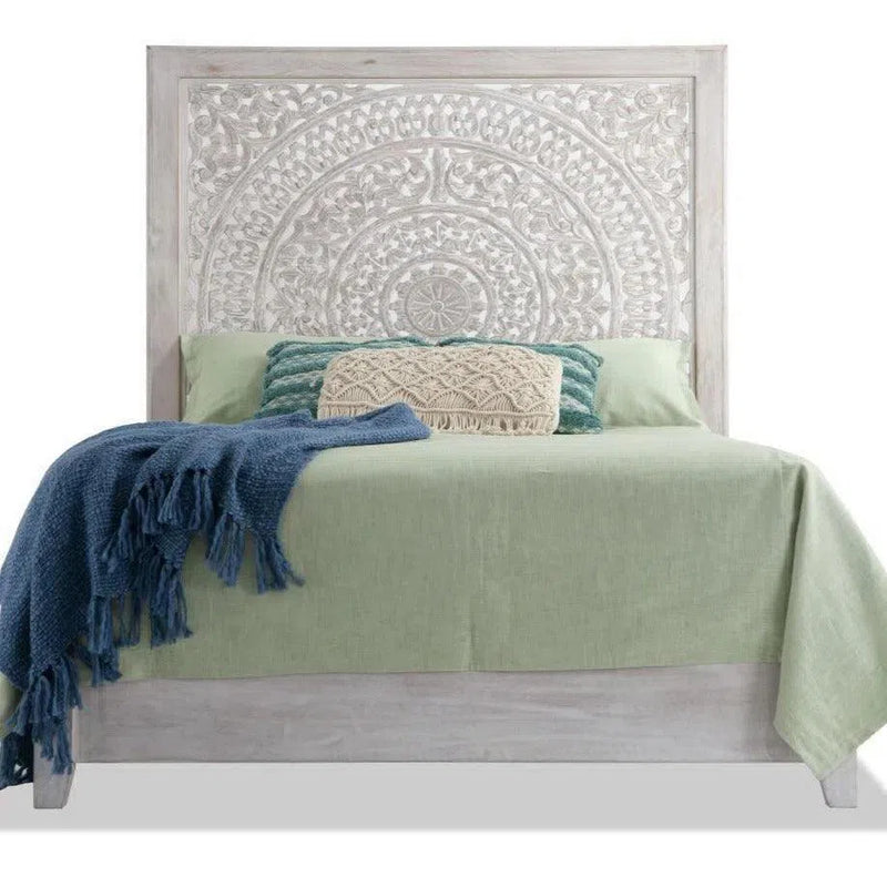 Mandala Carved Wood Bed Frame with Tall Headboard Beds LOOMLAN By LOOMLAN