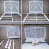 Mandala Carved Wood Bed Frame with Tall Headboard Beds LOOMLAN By LOOMLAN