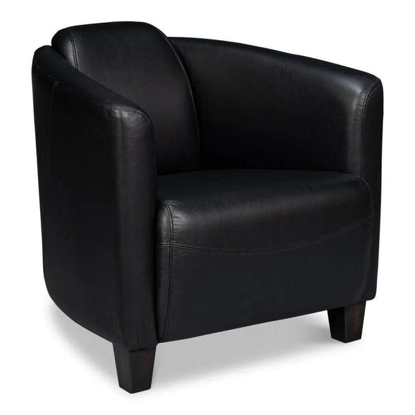 Mandy Wood and Leather Black Arm Chair Club Chairs LOOMLAN By Sarreid