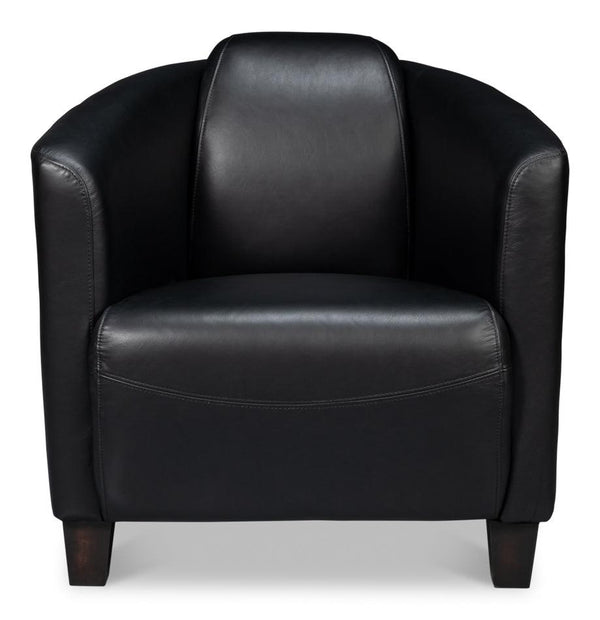 Mandy Wood and Leather Black Arm Chair Club Chairs LOOMLAN By Sarreid