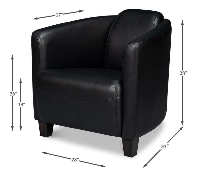 Mandy Wood and Leather Black Arm Chair Club Chairs LOOMLAN By Sarreid