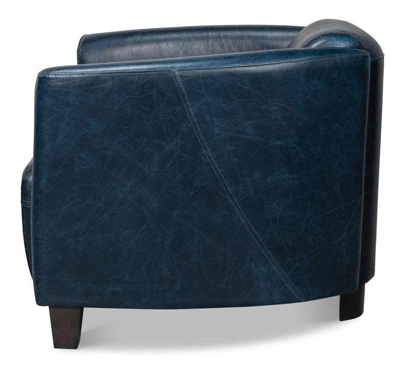 Mandy Wood and Leather Blue Arm Chair Club Chairs LOOMLAN By Sarreid