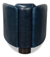 Mandy Wood and Leather Blue Arm Chair Club Chairs LOOMLAN By Sarreid