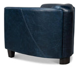 Mandy Wood and Leather Blue Arm Chair Club Chairs LOOMLAN By Sarreid