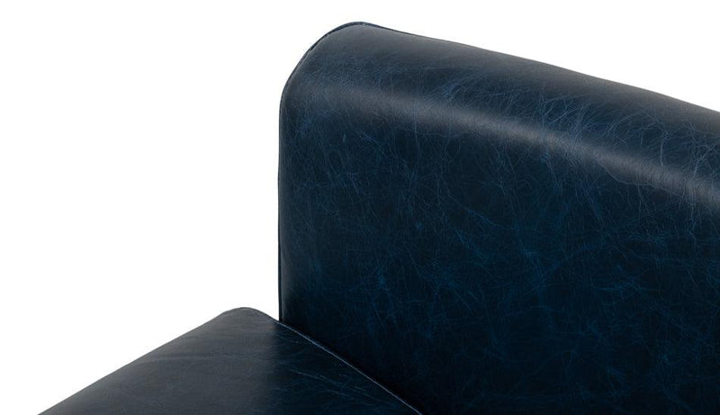 Mandy Wood and Leather Blue Arm Chair Club Chairs LOOMLAN By Sarreid
