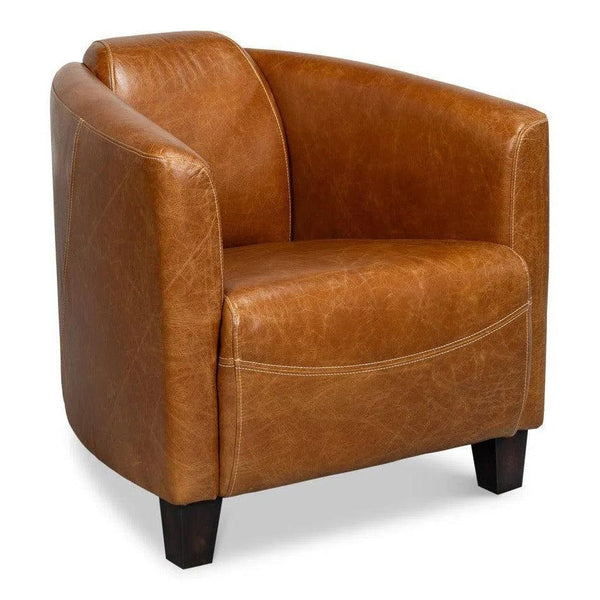 Mandy Wood and Leather Brown Arm Chair Club Chairs LOOMLAN By Sarreid