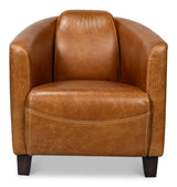 Mandy Wood and Leather Brown Arm Chair Club Chairs LOOMLAN By Sarreid