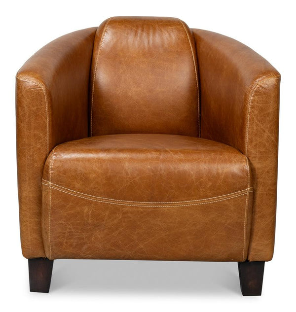 Mandy Wood and Leather Brown Arm Chair Club Chairs LOOMLAN By Sarreid