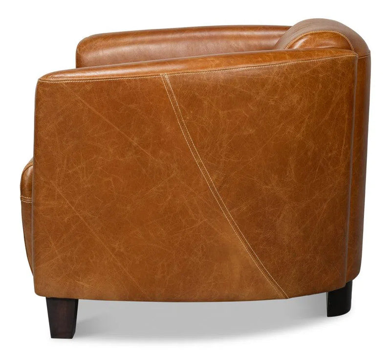 Mandy Wood and Leather Brown Arm Chair Club Chairs LOOMLAN By Sarreid