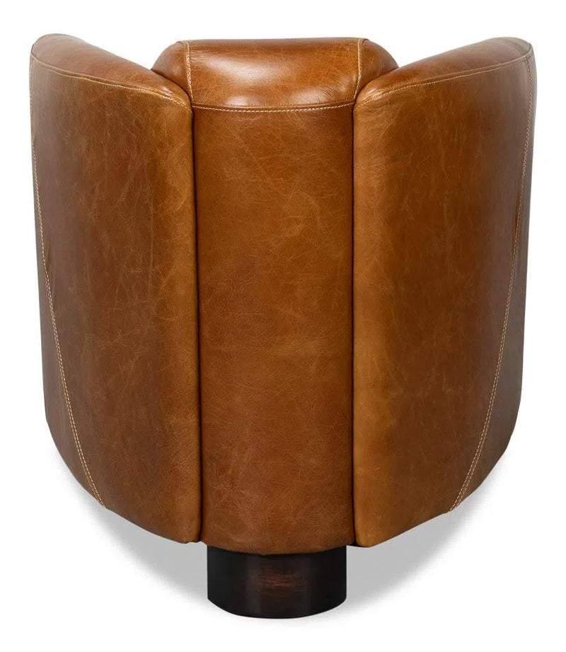 Mandy Wood and Leather Brown Arm Chair Club Chairs LOOMLAN By Sarreid