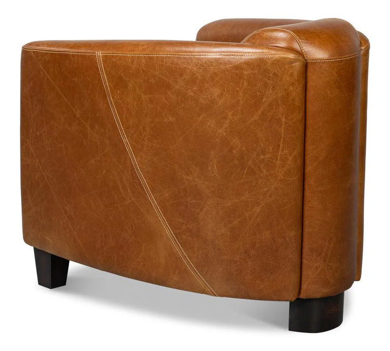 Mandy Wood and Leather Brown Arm Chair Club Chairs LOOMLAN By Sarreid