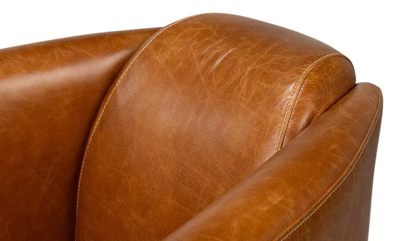 Mandy Wood and Leather Brown Arm Chair Club Chairs LOOMLAN By Sarreid