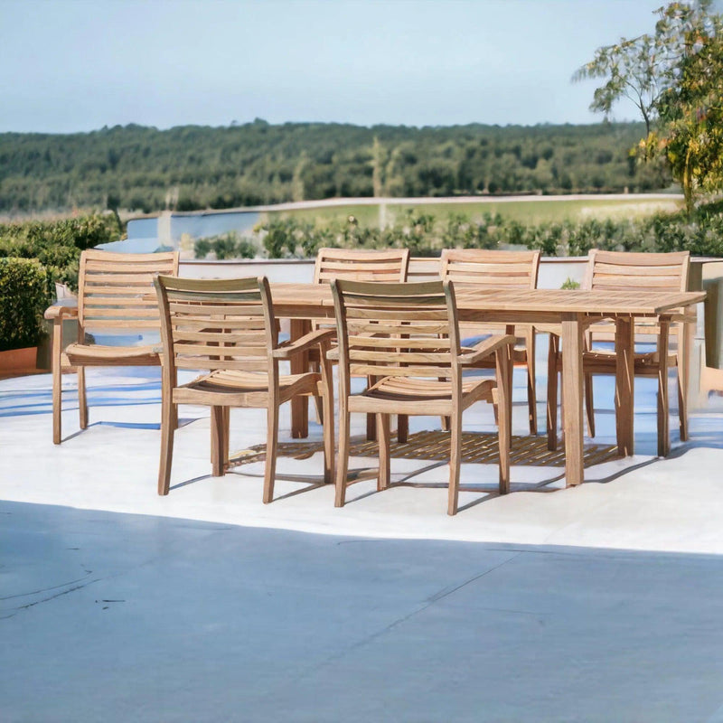 Manorhouse 7-PC Teak Outdoor Dining Set with Extendable Table and Stacking Armchairs Outdoor Dining Sets LOOMLAN By HiTeak