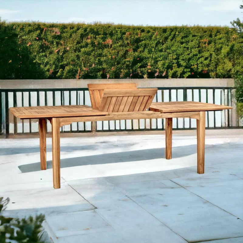 Manorhouse Rectangular Teak Outdoor Dining Table with Built-In Extension and Umbrella Hole Outdoor Dining Tables LOOMLAN By HiTeak