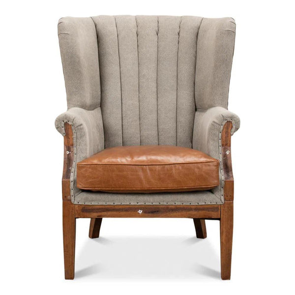 Marburg Chair Two Tone Burlap Back Accent Chair Accent Chairs LOOMLAN By Sarreid