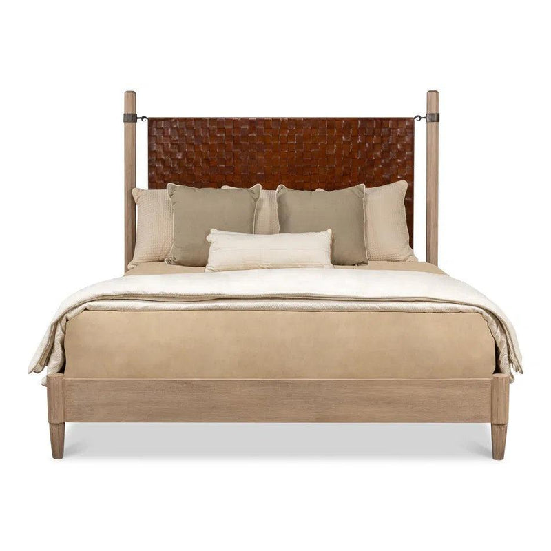 Marcus King Bed Frame Brown Leather Beds LOOMLAN By Sarreid