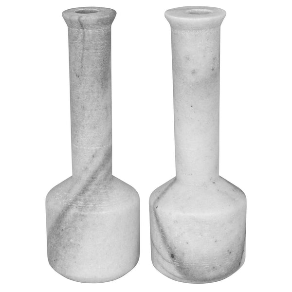 Markos Decorative Marble White Candle Holder (Set of 2) Lanterns LOOMLAN By Noir