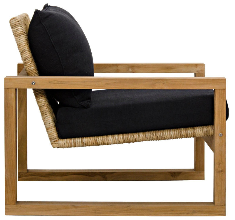 Martin Teak Frame Arm Chair With Black Woven Fabric Club Chairs LOOMLAN By Noir