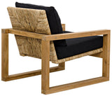 Martin Teak Frame Arm Chair With Black Woven Fabric Club Chairs LOOMLAN By Noir