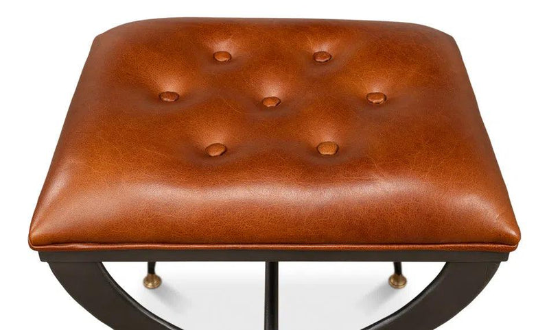 Mathsson Leather and Iron FootStool Poufs and Stools LOOMLAN By Sarreid