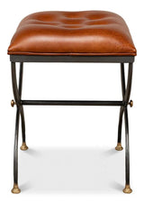 Mathsson Leather and Iron FootStool Poufs and Stools LOOMLAN By Sarreid