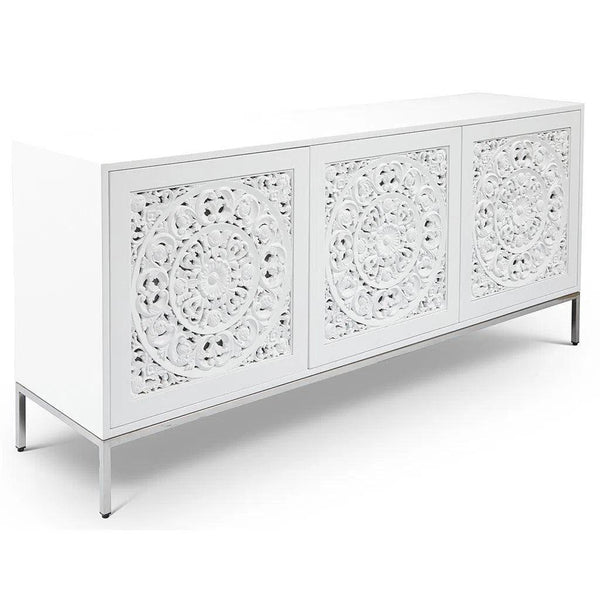 Maya Polished Chrome Based Wooden White Buffet Buffets LOOMLAN By Urbia