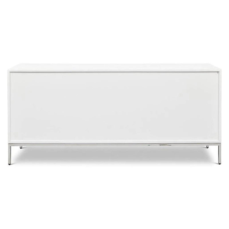 Maya Polished Chrome Based Wooden White Buffet Buffets LOOMLAN By Urbia