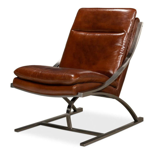 Mc Queen Slipper Chair Brown Leather Accent Chairs LOOMLAN By Sarreid