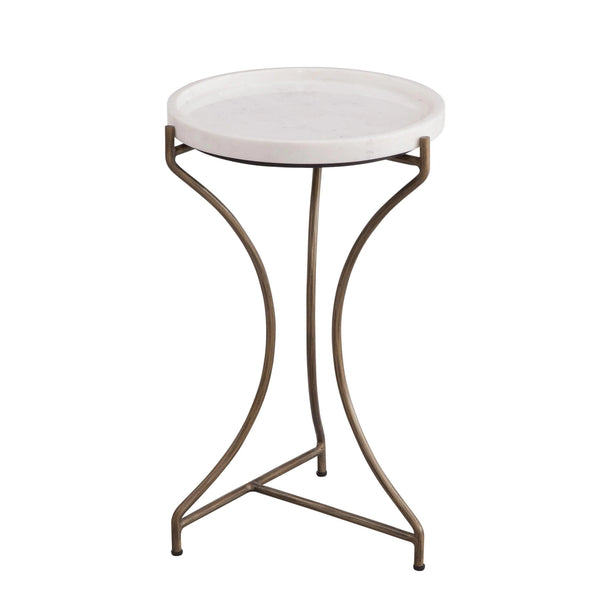 McGowan Iron and Marble White Round Accent Table Side Tables LOOMLAN By Bassett Mirror