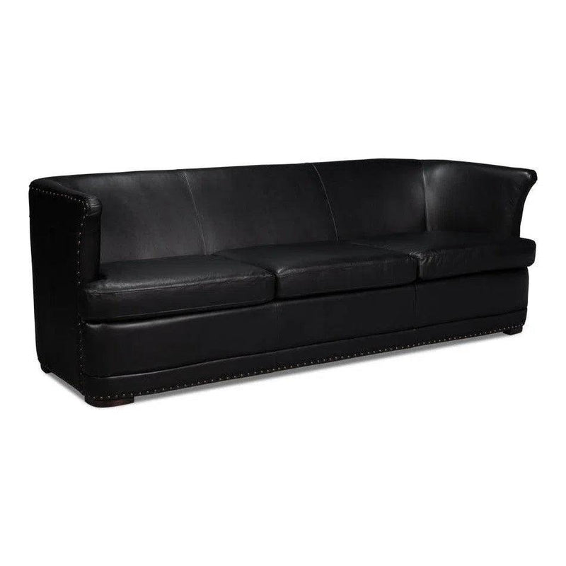 Mcmillan Distilled Wood and Leather Black Sofa Sofas & Loveseats LOOMLAN By Sarreid