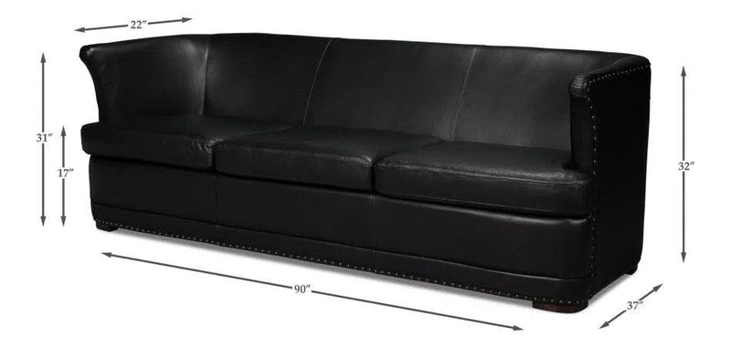 Mcmillan Distilled Wood and Leather Black Sofa Sofas & Loveseats LOOMLAN By Sarreid